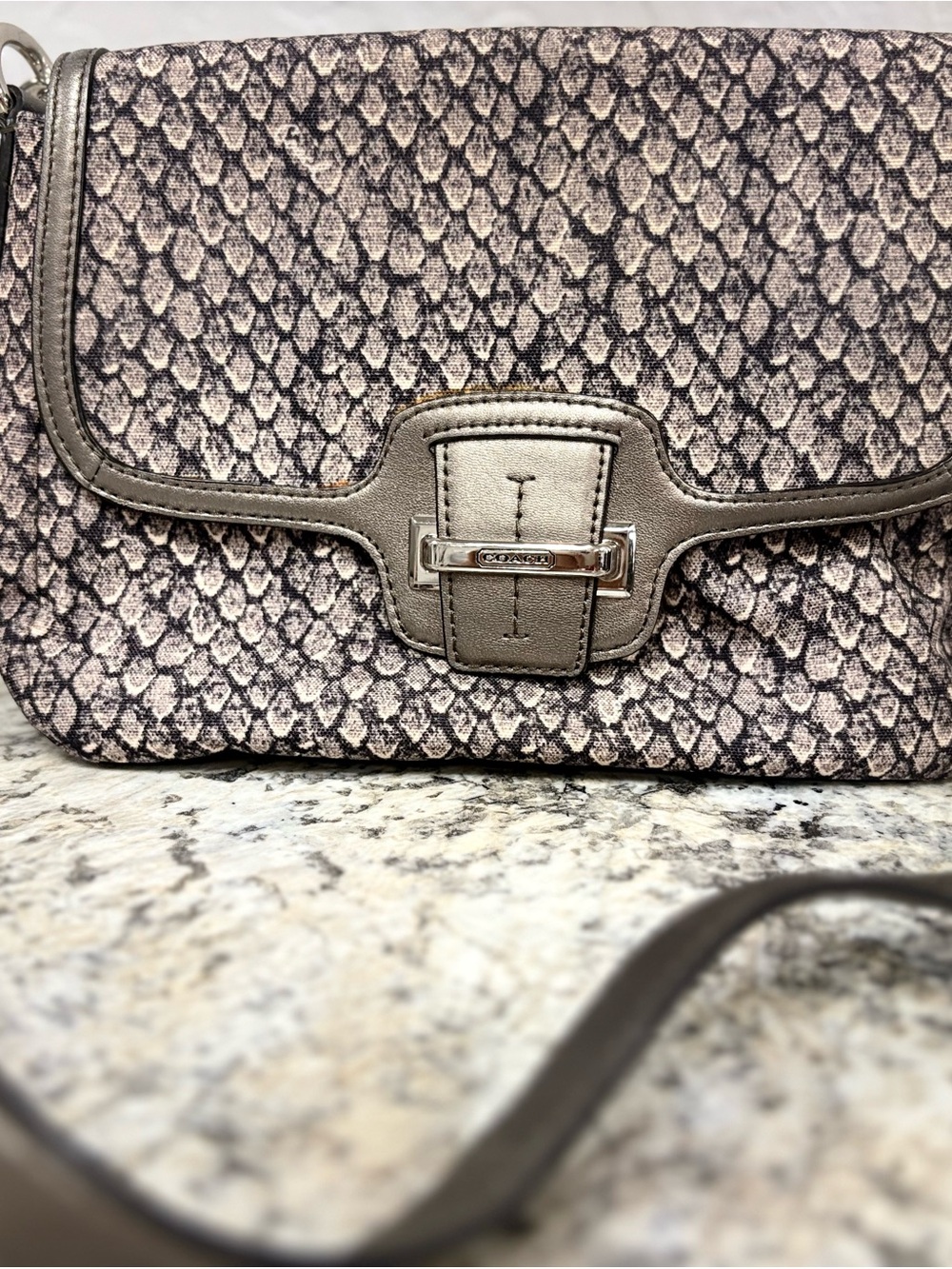 Coach Metallic Taupe Snakeskin-Print Crossbody Purse